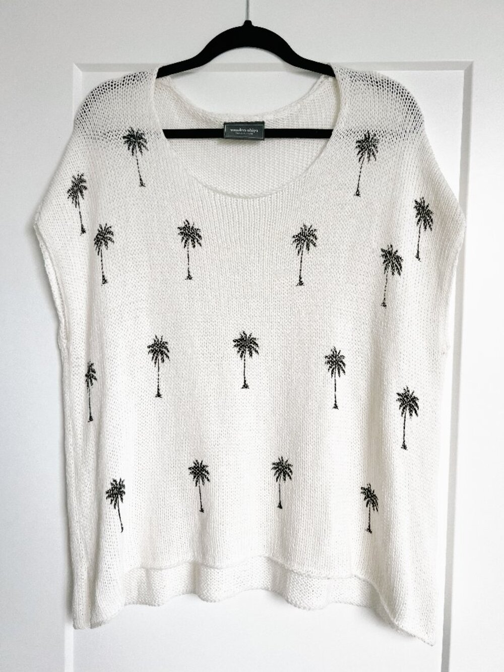 Wooden Ships Palm Tree Knit Sweater M/L White Black Coastal Beach